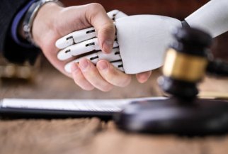 Ilustración de un robot estrechando la mano a una persona